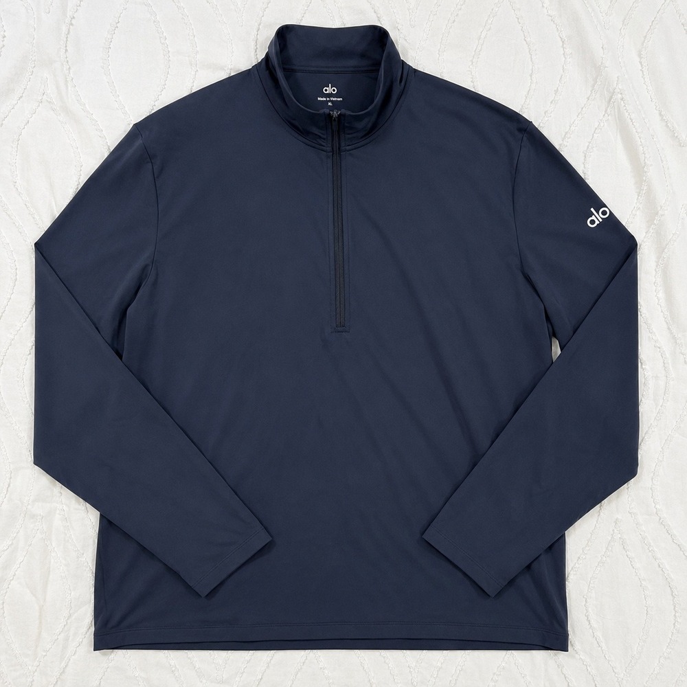 Alo Yoga Quarter Zip Pullover Mens XL Navy Blue Long Sleeve Performance Athletic